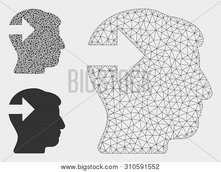Mesh Head Plug-in Arrow Model With Triangle Mosaic Icon. Wire Frame Triangular Mesh Of Head Plug-in 