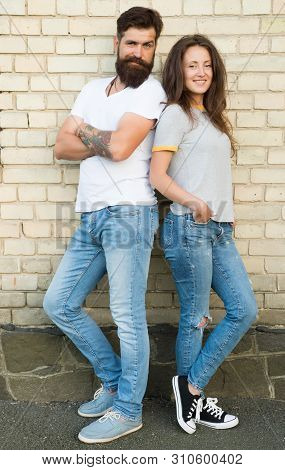Romance Is What Takes Your Relationship Past Friendship. Couple In Love Standing On Brick Wall. Sens