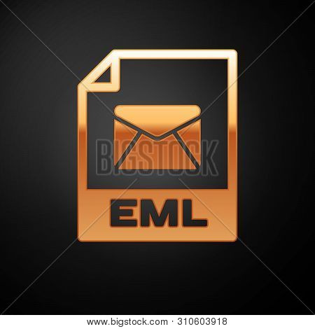 Gold Eml File Document Icon. Download Eml Button Icon Isolated On Black Background. Eml File Symbol.
