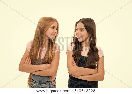 Having A Cute Easygoing Look. Natural Hair Styling And Dressing. Cute Little Girls Wearing New Hairs