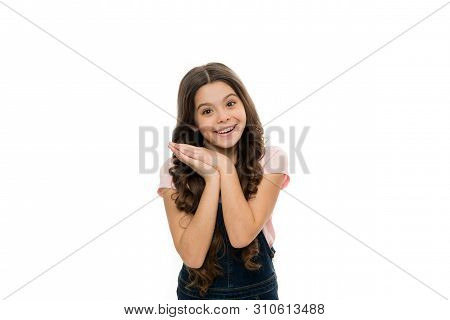 Sweet Dreams. Girl Hands Cheek Sleep Gesture. Good Night And Have Nice Dreams. Peaceful Kid White Ba