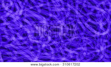 Bright Blue Background With Chaotic Neon Lines. Abstract Blue Lines. Horizontal Image Format