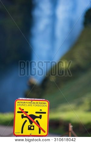 Drones Are Forbidden Sign, No Fly Zone In Iceland