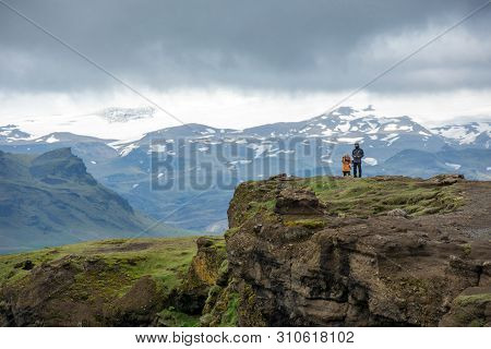 Tourist Trekking In Iceland