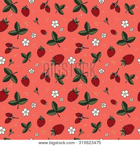 Colourful Repeating Strawberry Pattern. Subtle, Cute, Minimalist, Vector Seamless Pattern, Can Be Us