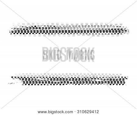 Automobile Tire Tracks Vector Illustration. Grunge Element Useful For Poster, Print, Flyer, Book, Bo