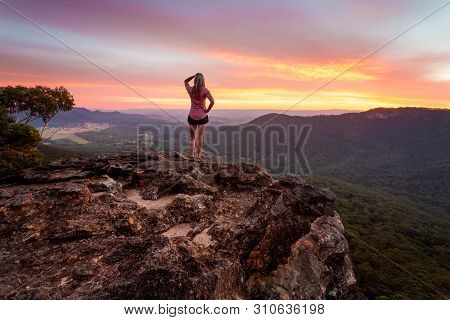 Chilling Out And Watching The Stunning Sunset After A Long Active Day Hiking In Blue Mountains. View