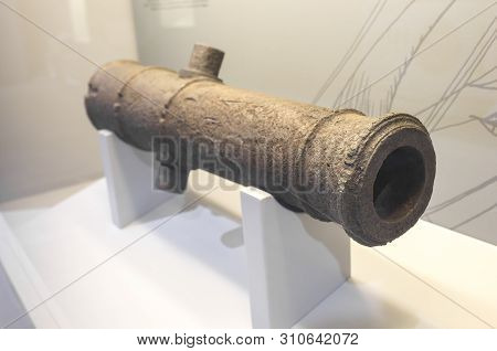 Cartagena, Spain - September 14th, 2018: Spanish 18th Mortar Cannon Belonged To Infanta Mercedes Sun