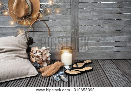 Summer Terrace With Maritime Accessories For Leisure And Relaxation