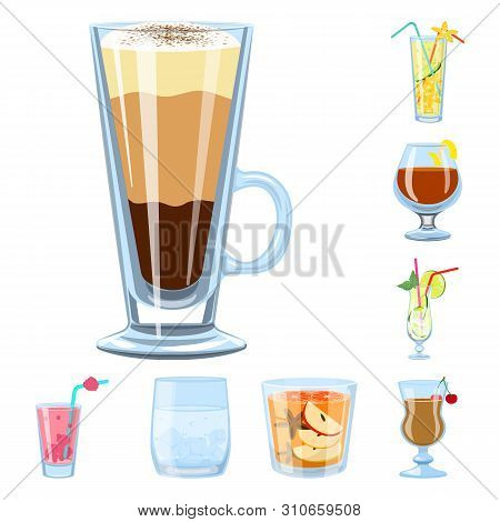 Vector Illustration Of Cocktail And Drink Logo. Set Of Cocktail And Ice Stock Vector Illustration.