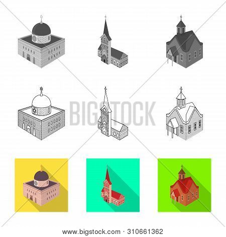 Vector Illustration Of Temple And Historic Icon. Set Of Temple And Faith Vector Icon For Stock.