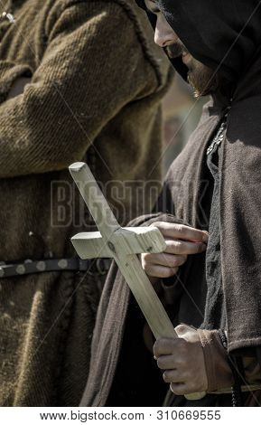Partizanska Lupca, Slovakia - Jun 29: Medieval Priest With At Festival Utgard On Jun 29, 2019 In Par