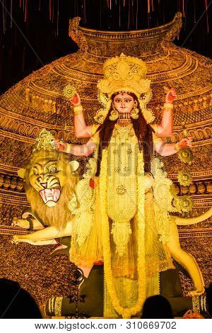 Kolkata West Bengal India October 2018 - Image Of Goddess Devi Maa Durga Or Parvati Or Uma, Wife Of 