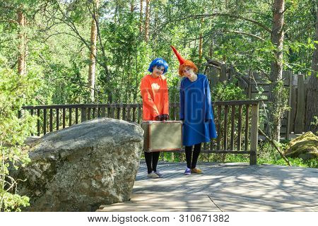 Naantali, Finland - 28 June, 2019: Thingumy And Bob In Park Moominworld At Sunny Summer Day.