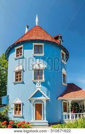 Naantali, Finland - 28 June, 2019: Moominhouse In Park Moominworld At Sunny Summer Day.
