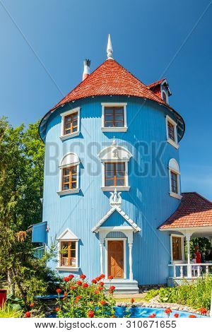 Naantali, Finland - 28 June, 2019: Moominhouse In Park Moominworld At Sunny Summer Day.