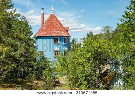 Naantali, Finland - 28 June, 2019: Moominhouse In Park Moominworld At Sunny Summer Day.