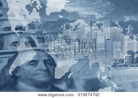 Business Background Multiple Exposures With Us Dollar Money With Business People Command Background.