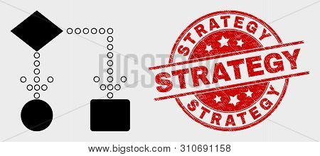 Vector Block Diagram Pictogram And Strategy Seal. Red Round Distress Seal Stamp With Strategy Captio