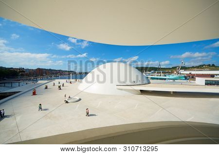 Aviles, Spain - August 10, 2011: tourists visiting the Niemeyer Center.