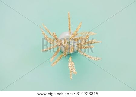 Spikelets Of Dry Weeds, Shot From Above With Shallow Depth Of Field. Details Of A Simple Bouquet Of 