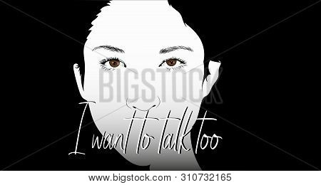 Vector Illustration Of A Young Dumb Girl Who Also Wants To Say Something.