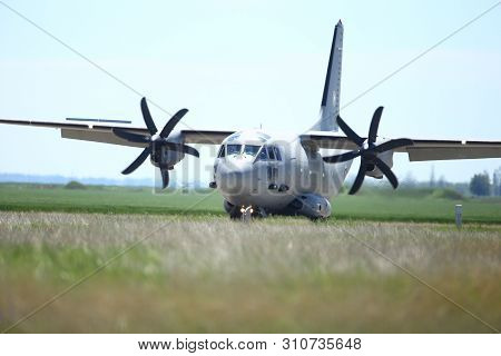 Boboc, Romania - May 22, 2019: Alenia C-27j Spartan Military Cargo Plane From The Bulgarian Air Forc