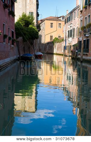Venice Canal And Houses Reflection, Italy