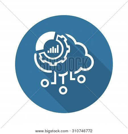 Simple Cloud Perfomance Vector Line Icon With Gear Wheel And Graphs.