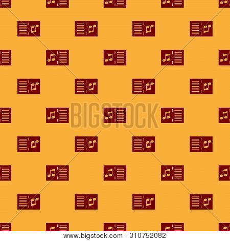 Red Music Book With Note Icon Isolated Seamless Pattern On Brown Background. Music Sheet With Note S