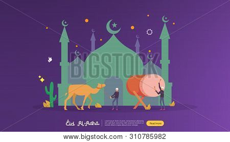 Islamic Design Illustration Concept For Happy Eid Al Adha Or Sacrifice Celebration Event With People