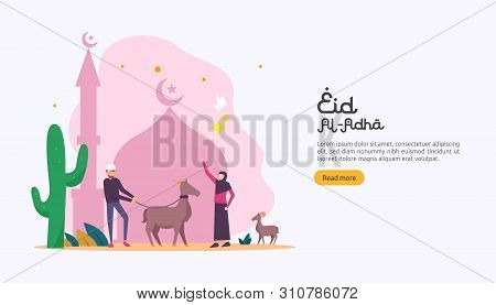 Islamic Design Illustration Concept For Happy Eid Al Adha Or Sacrifice Celebration Event With People