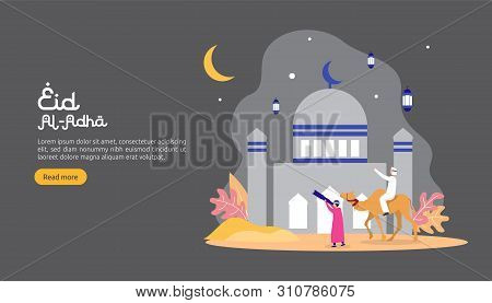 Islamic Design Illustration Concept For Happy Eid Al Adha Or Sacrifice Celebration Event With People