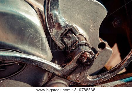 Old Silver Motocycle Repair. Vintage. Background. Close-up
