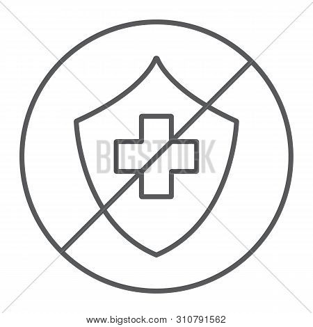 Uninsured Thin Line Icon, Protection And Life, Crossed Shield Sign, Vector Graphics, A Linear Patter
