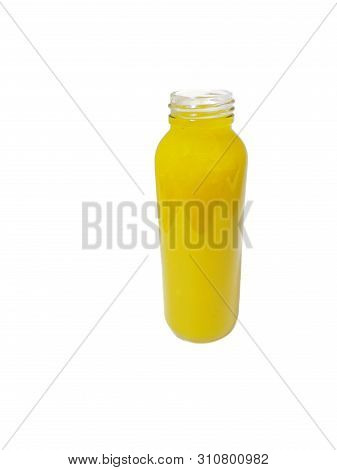 Fresh Pumpkin Juice In Bottle Isolated On White Background, Healthy Drink