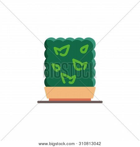Garden Bush, Shrub Flat Icon, Vector Sign, Square Plant In A Flower Pot Colorful Pictogram Isolated 