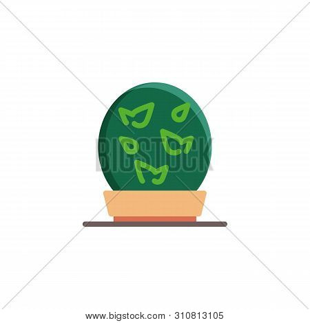 Round Plant In A Flower Pot Flat Icon, Vector Sign, Garden Bush, Shrub Colorful Pictogram Isolated O