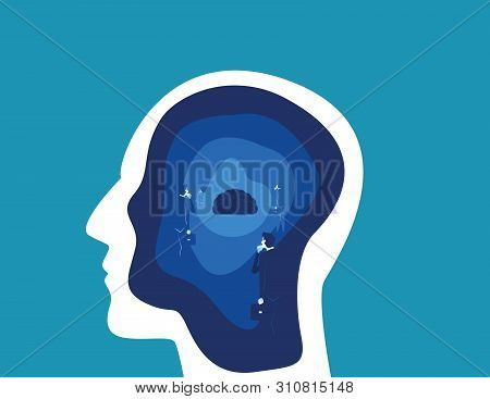 Brain Searching With Head. Concept Business Vector Illustration. Flat Design Illustration.