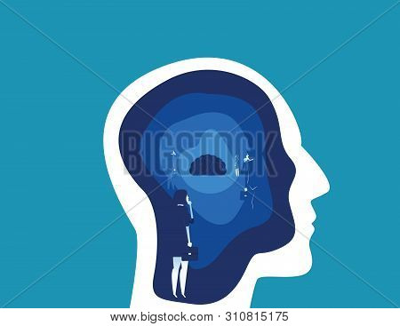 Brain Searching With Head. Concept Business Vector Illustration. Flat Design Illustration.