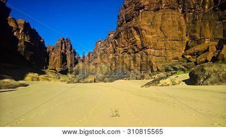 Panorama Inside Canyon Aka Guelta D'archei In East Ennedi, Chad