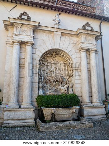 Sculptural Composition With Fountain Of Ancient Wall In The Villa D'este  In The Center Of Tivoli, I