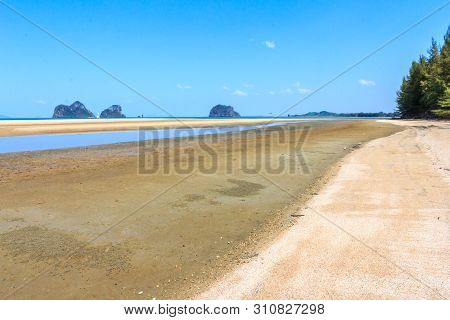 Rajamangala Beach With Limestone Cliffs In The Background,trang Province, Thailand