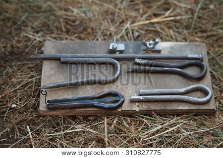 Close-up Of A Various Parts Of Jaw Harps, Khomuses, Folk Musical Instruments, Selective Focus
