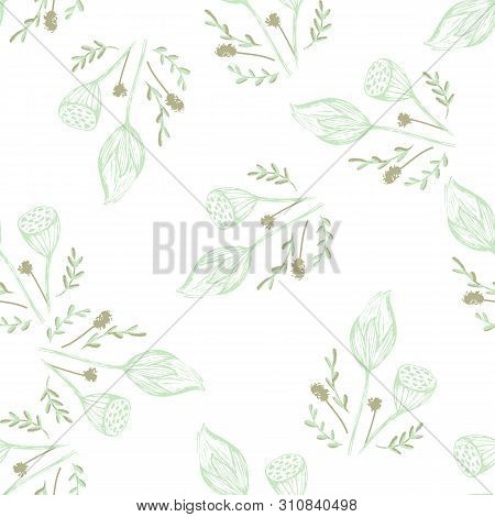 Color Lotus Flower Hand Drawn, Floral Seamless Pattern, Simple Vector Illustration