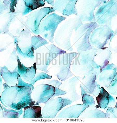 Blue Turquoise Snake Seamless Pattern. Watercolor Hand Drawn Python Print.  Cobra Skin Exotic Textur