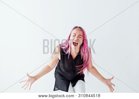 The Girl With The Pink Hair Is Screaming Hysterics