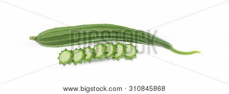 Whole And Slices Of  Luffa Acutangula,angled Loofah  Isolated On White Background