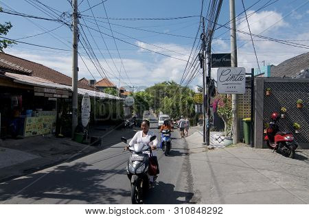 Canggu, Bali, Indonesia - 12th June 2019 : Street View Of Jalan Pantai Beravwa Road, The Famous Stre