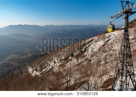 Panorama View From Unkai Terrace In Summer Time Sunny Day. Take The Cable Car At Tomamu Hoshino Reso